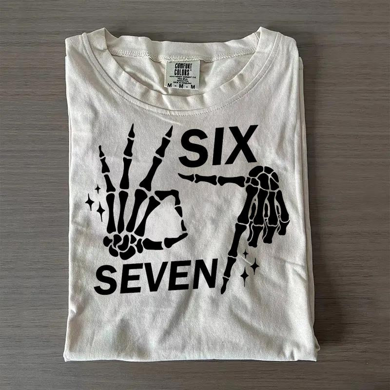 Six Seven 6 7 Meme Funny Skeleton Hands Shirt