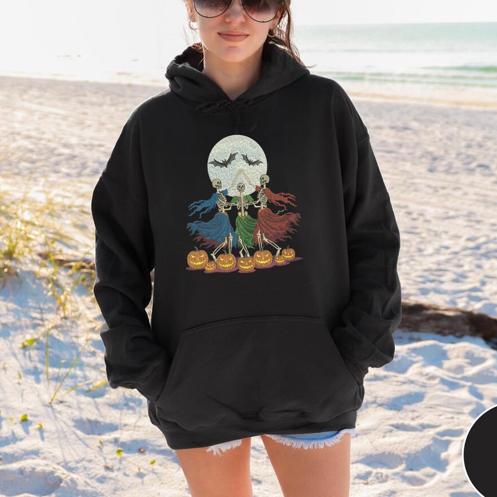 Halloween dancing skeletons Embroidery Hoodie