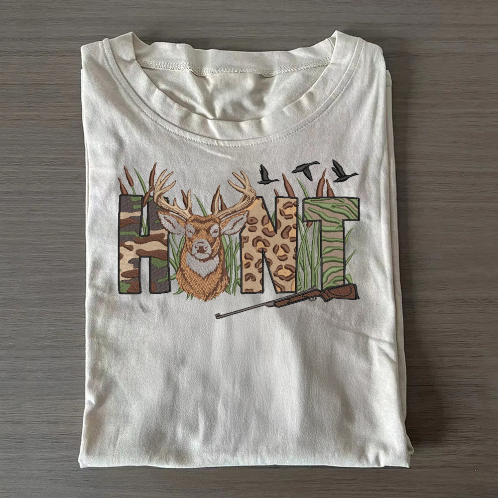Deer Hunting Embroidery Tshirt