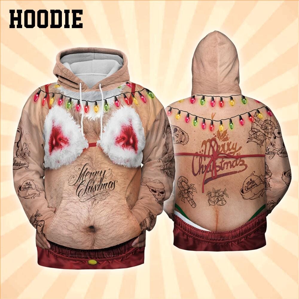 Funny Costume Ugly Fat Bikini Beard Hoodie, Christmas Ugly Shirt