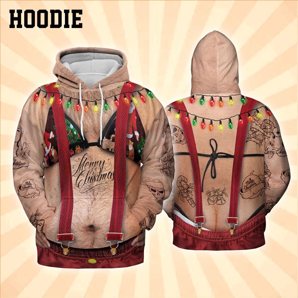 Costume Ugly Fat Bikini Overalls Hoodie Christmas Ugly Hairy Belly