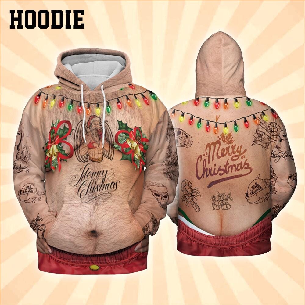 Costume Ugly Fat Bikini Mistletoe Hoodie, Christmas Ugly Hairy Belly