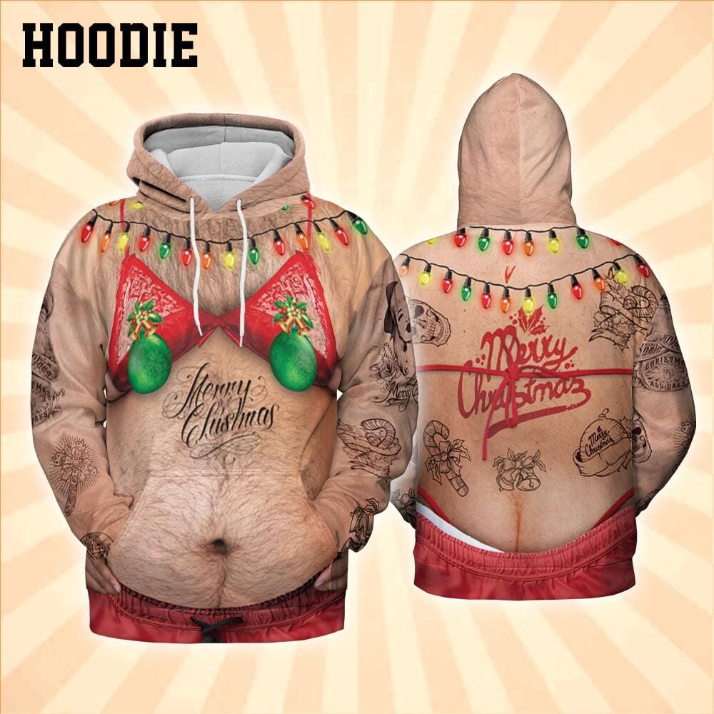 Costume Ugly Fat Bikini Red Hoodie Christmas Ugly Hairy Belly