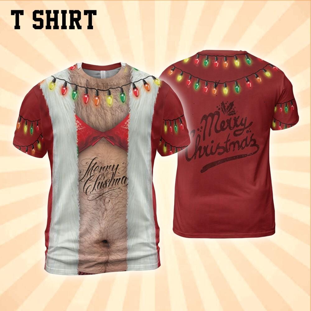 Funny Costume Ugly Fat Santa Tanktop Hoodie, Christmas Ugly Hairy Belly