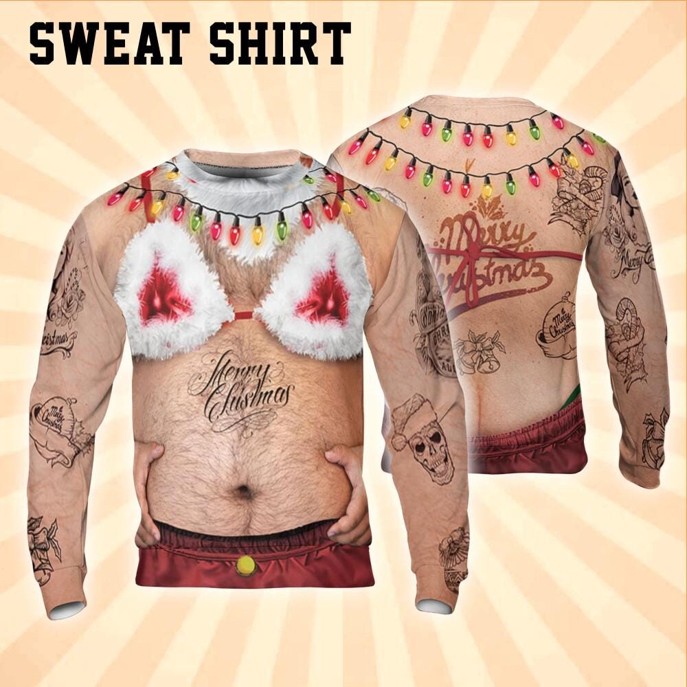 Funny Costume Ugly Fat Bikini Beard Hoodie, Christmas Ugly Shirt