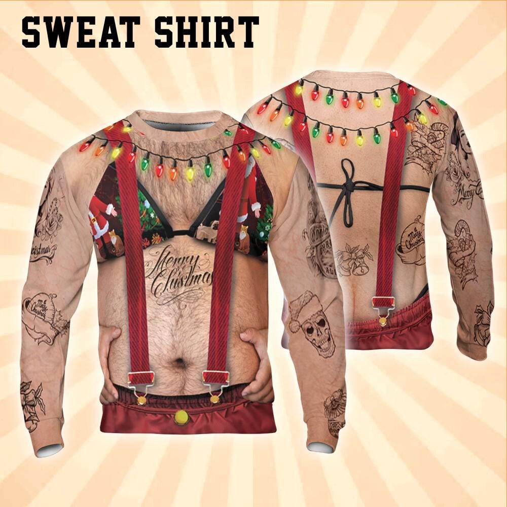 Costume Ugly Fat Bikini Overalls Hoodie Christmas Ugly Hairy Belly