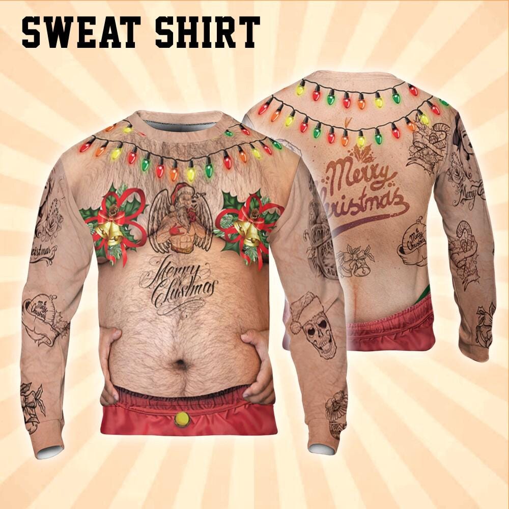 Costume Ugly Fat Bikini Mistletoe Hoodie, Christmas Ugly Hairy Belly
