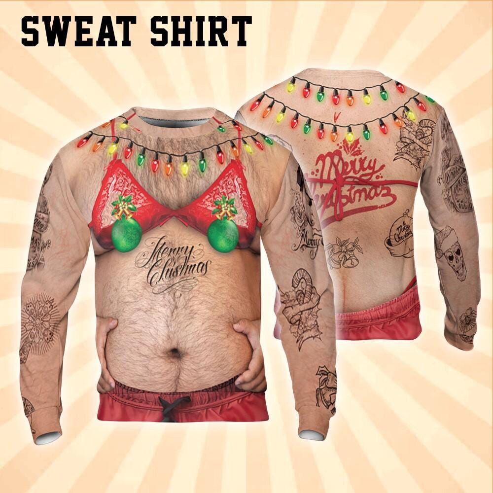 Costume Ugly Fat Bikini Red Hoodie Christmas Ugly Hairy Belly