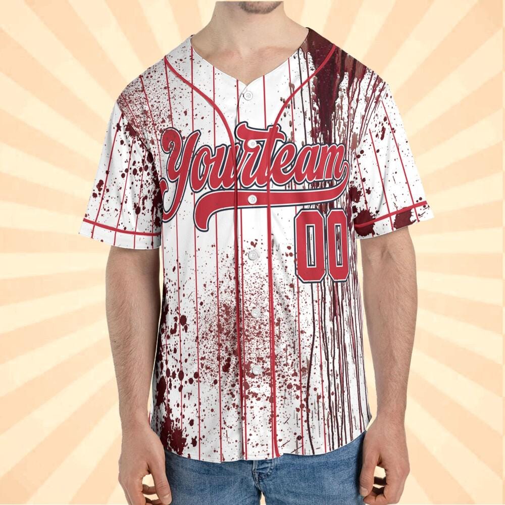 Personalized Zombie Blood Red Halloween Baseball Jersey