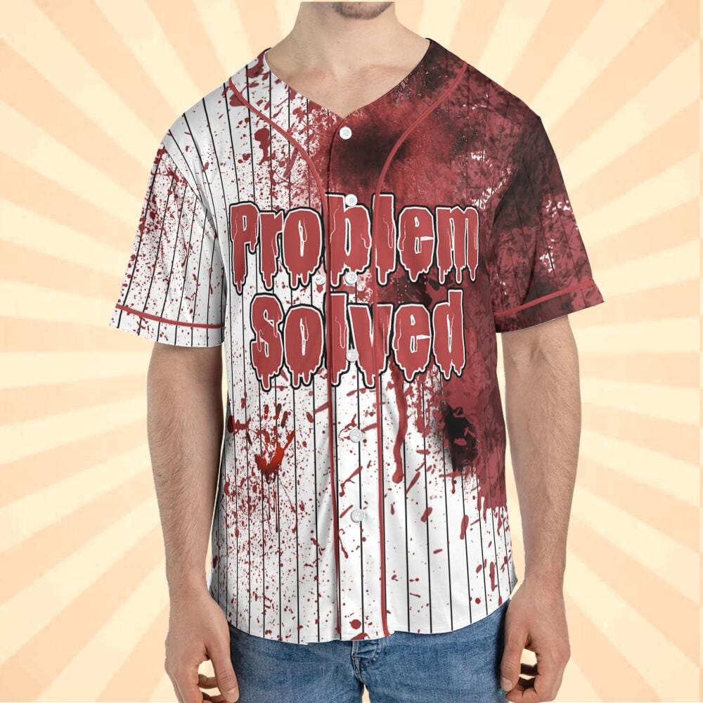 Personalized Blood Stain Problem Red Halloween Spooky Baseball Jersey
