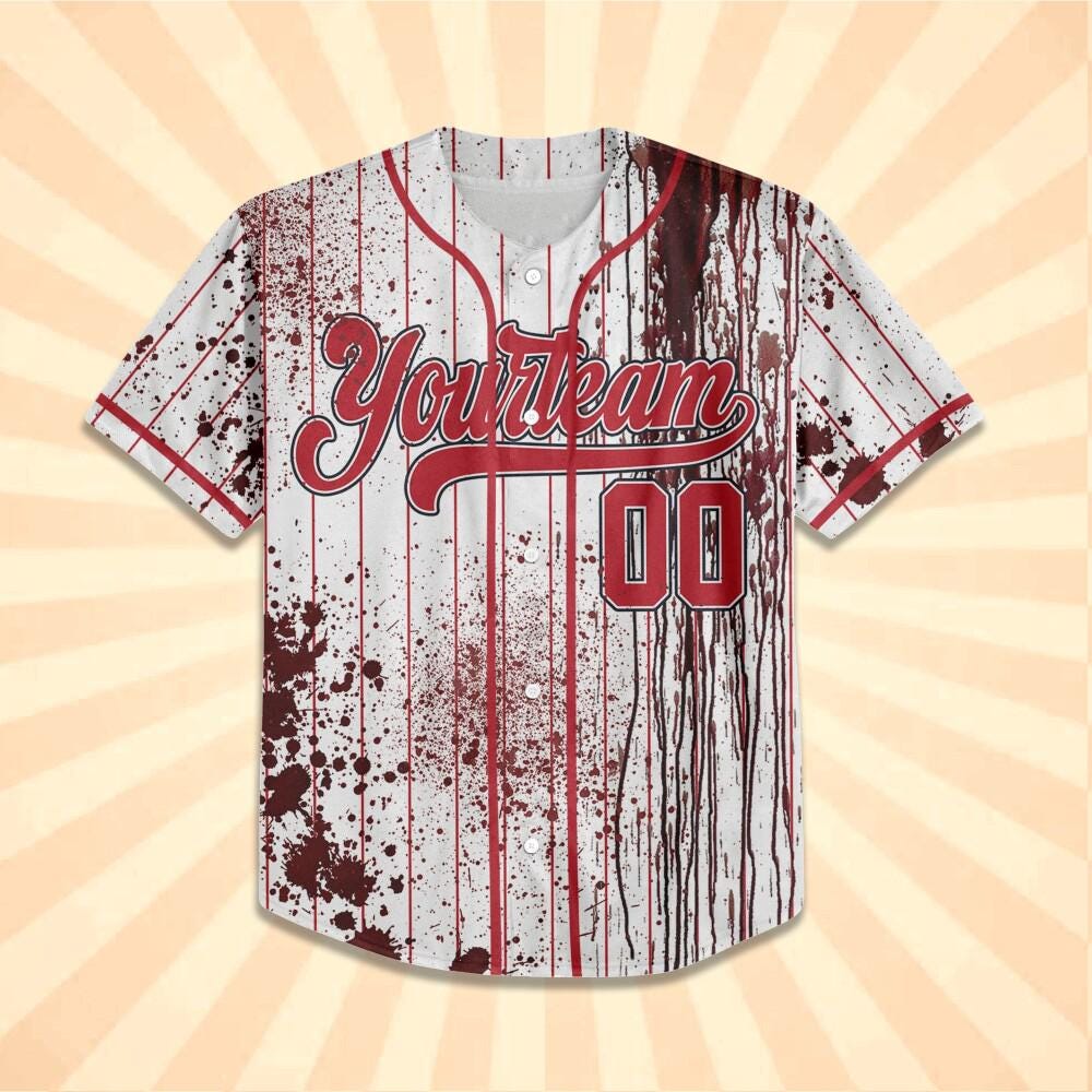Personalized Zombie Blood Red Halloween Baseball Jersey