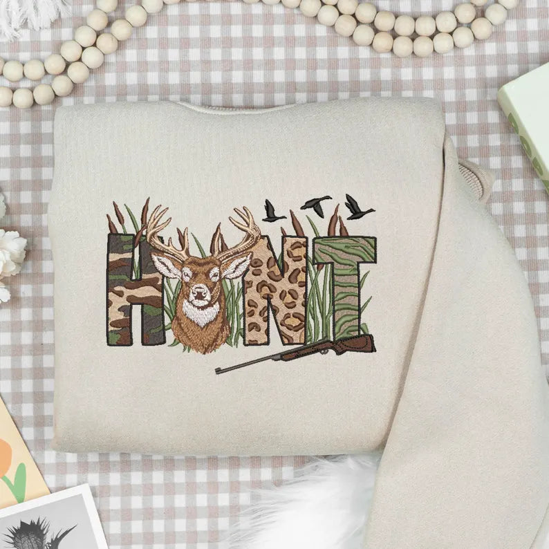 Deer Hunting Embroidery Tshirt