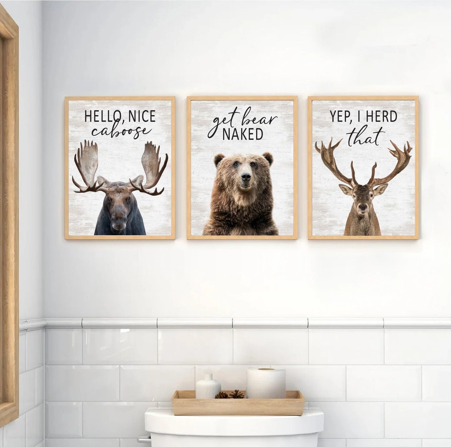 Set of 3 Bathroom Moose, Bear & Deer Canvas