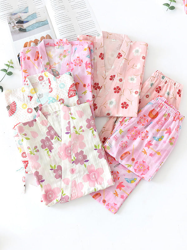 Sakura Print Cotton Pajama Set