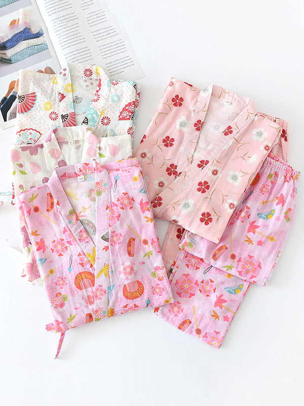 Sakura Print Cotton Pajama Set