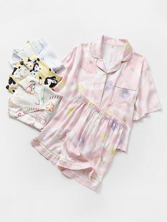 Cartoon Print Cotton Pajama Set