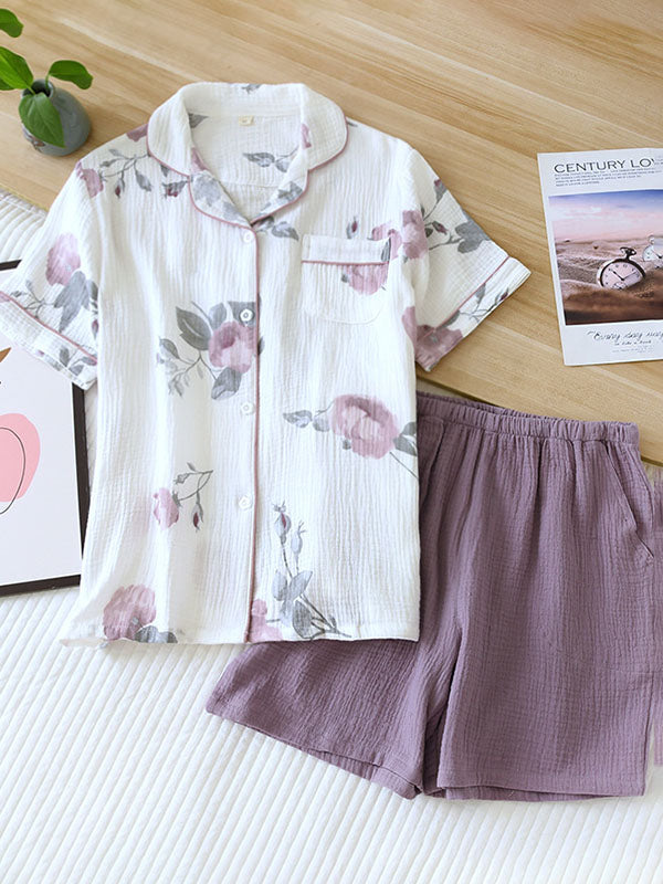 Cotton Flower Shorts Pajama Set