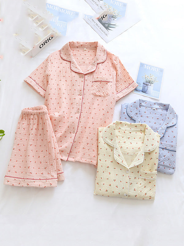 Small Cherry Print Cotton Pajama Set