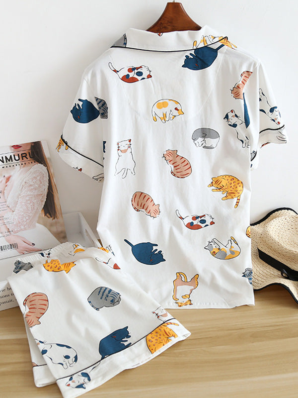 Cat Print Cotton Pajama Set