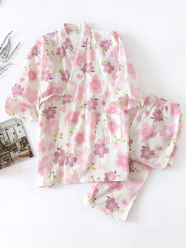 Sakura Print Cotton Pajama Set