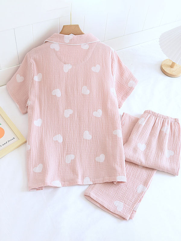 Love Print Shirt Pajamas Set