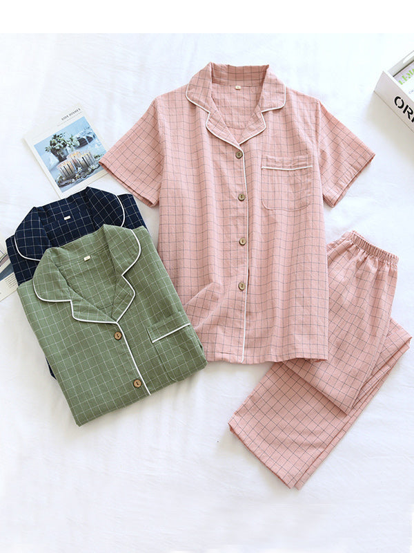 Plaid Couple Cotton Pajamas Set