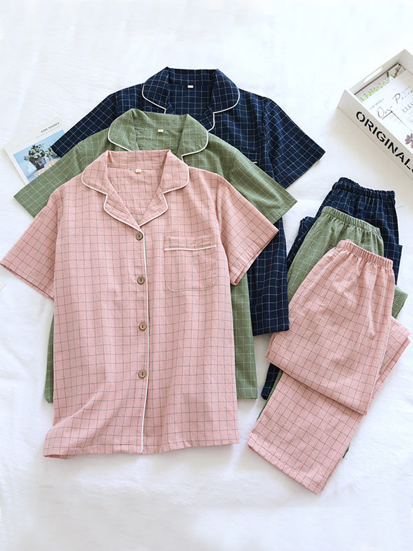 Plaid Couple Cotton Pajamas Set