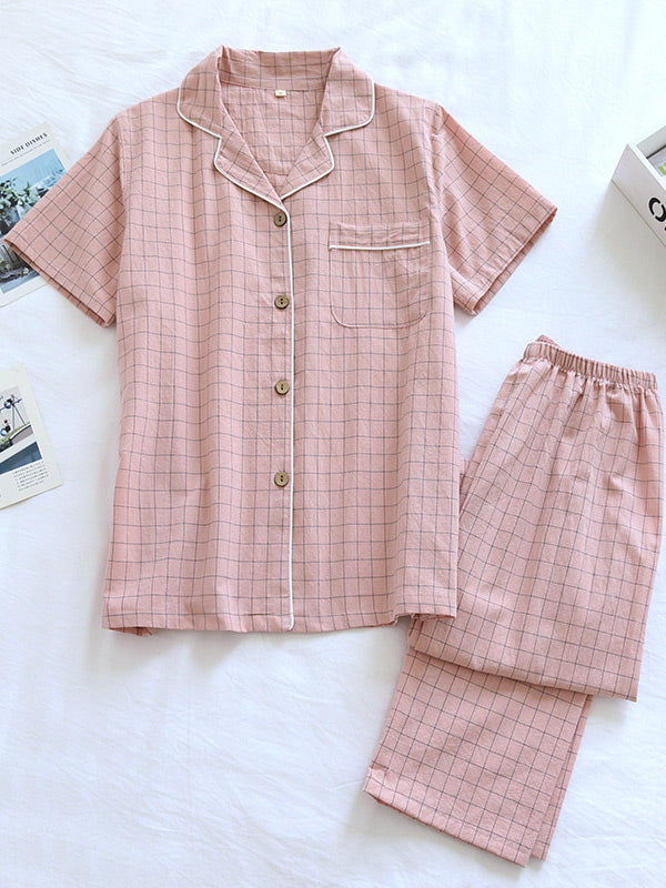 Plaid Couple Cotton Pajamas Set