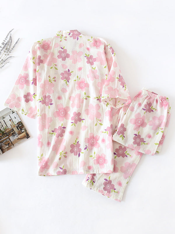 Sakura Print Cotton Pajama Set