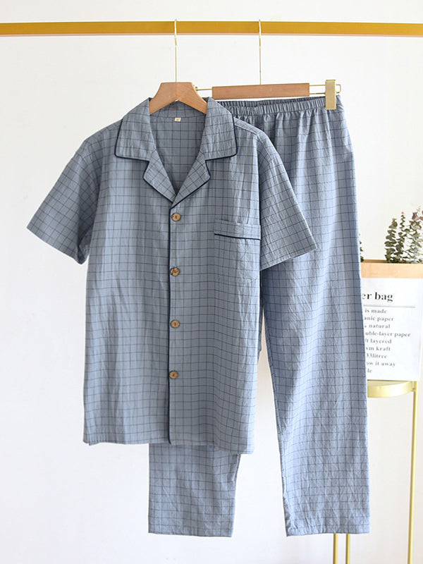 Plaid Couple Cotton Pajamas Set