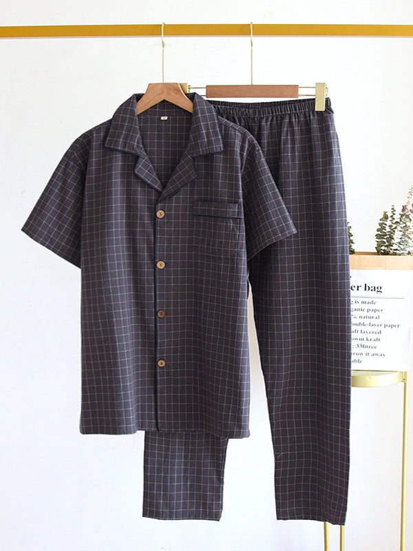 Plaid Couple Cotton Pajamas Set