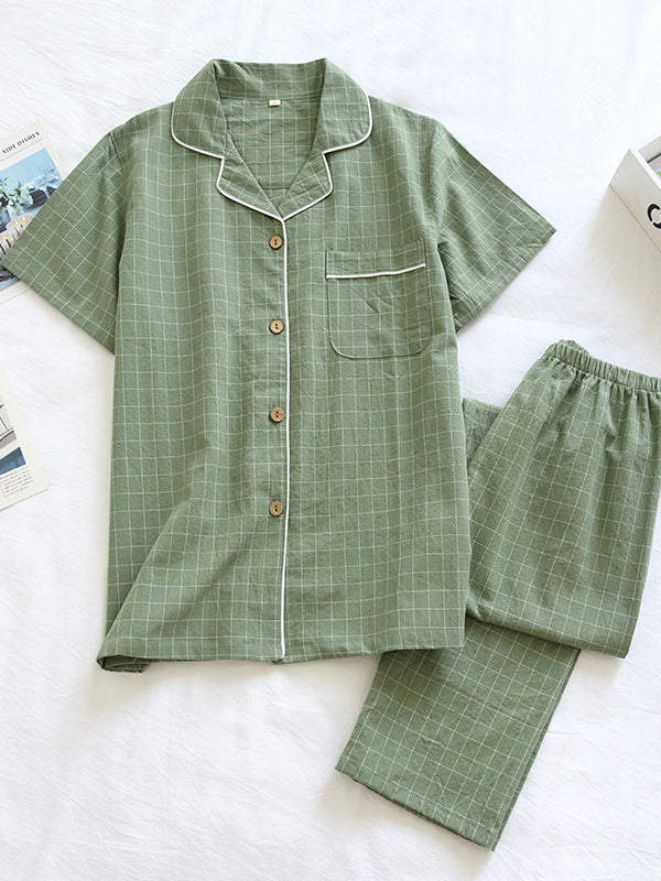 Plaid Couple Cotton Pajamas Set