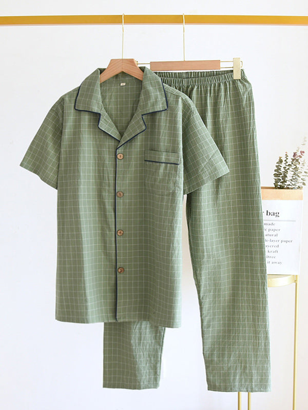 Plaid Couple Cotton Pajamas Set