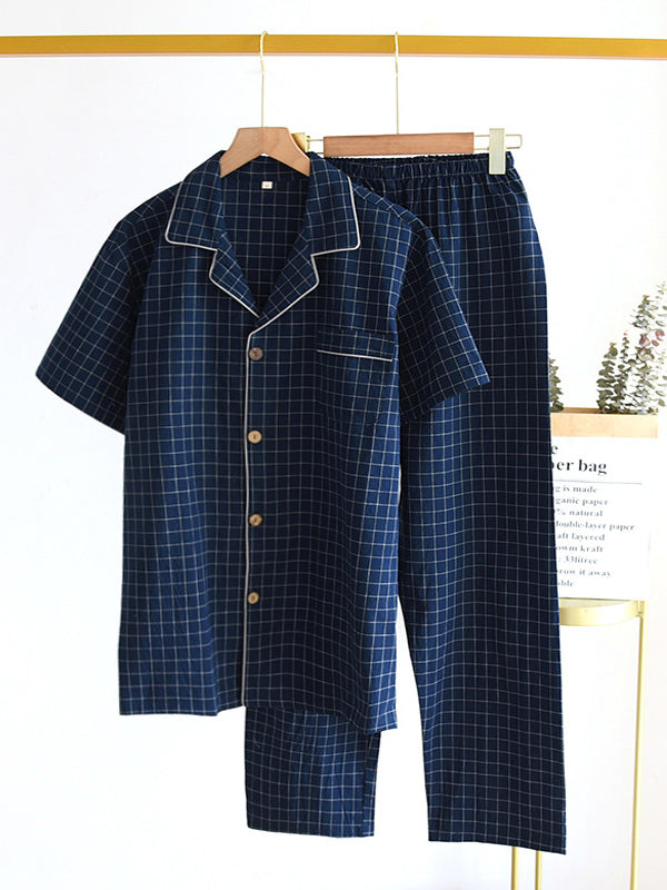 Plaid Couple Cotton Pajamas Set