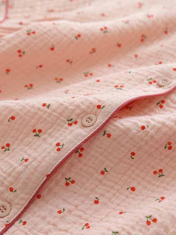 Small Cherry Print Cotton Pajama Set