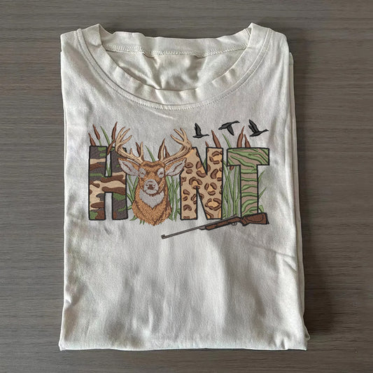 Deer Hunting Embroidery Tshirt