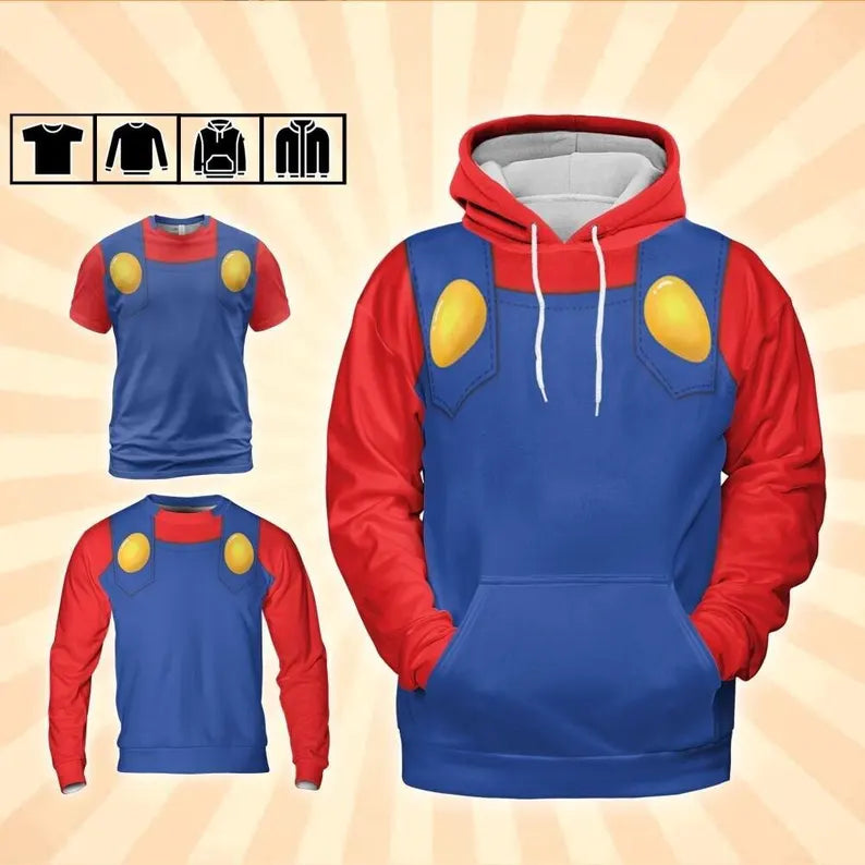 Cosplay Retro Red Plumber Hero Hoodie