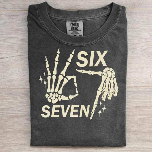 Six Seven 6 7 Meme Funny Skeleton Hands Shirt