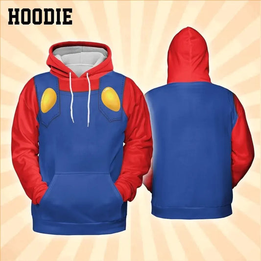 Cosplay Retro Red Plumber Hero Hoodie