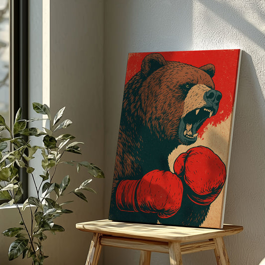 Boxing Bear Canvas Funny Cabin Wall Art for Hunters