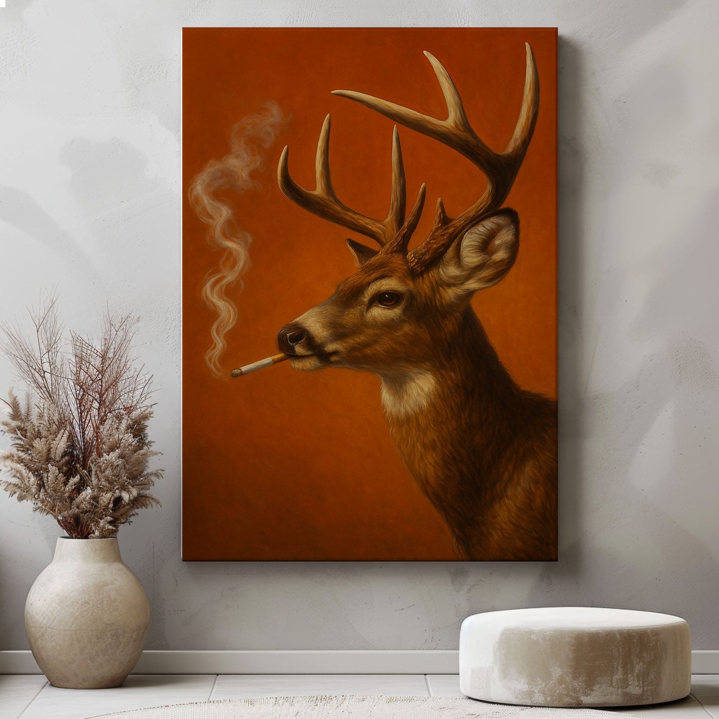 Rustic Deer Smoking Wall Art Cabin Canvas for Hunters
