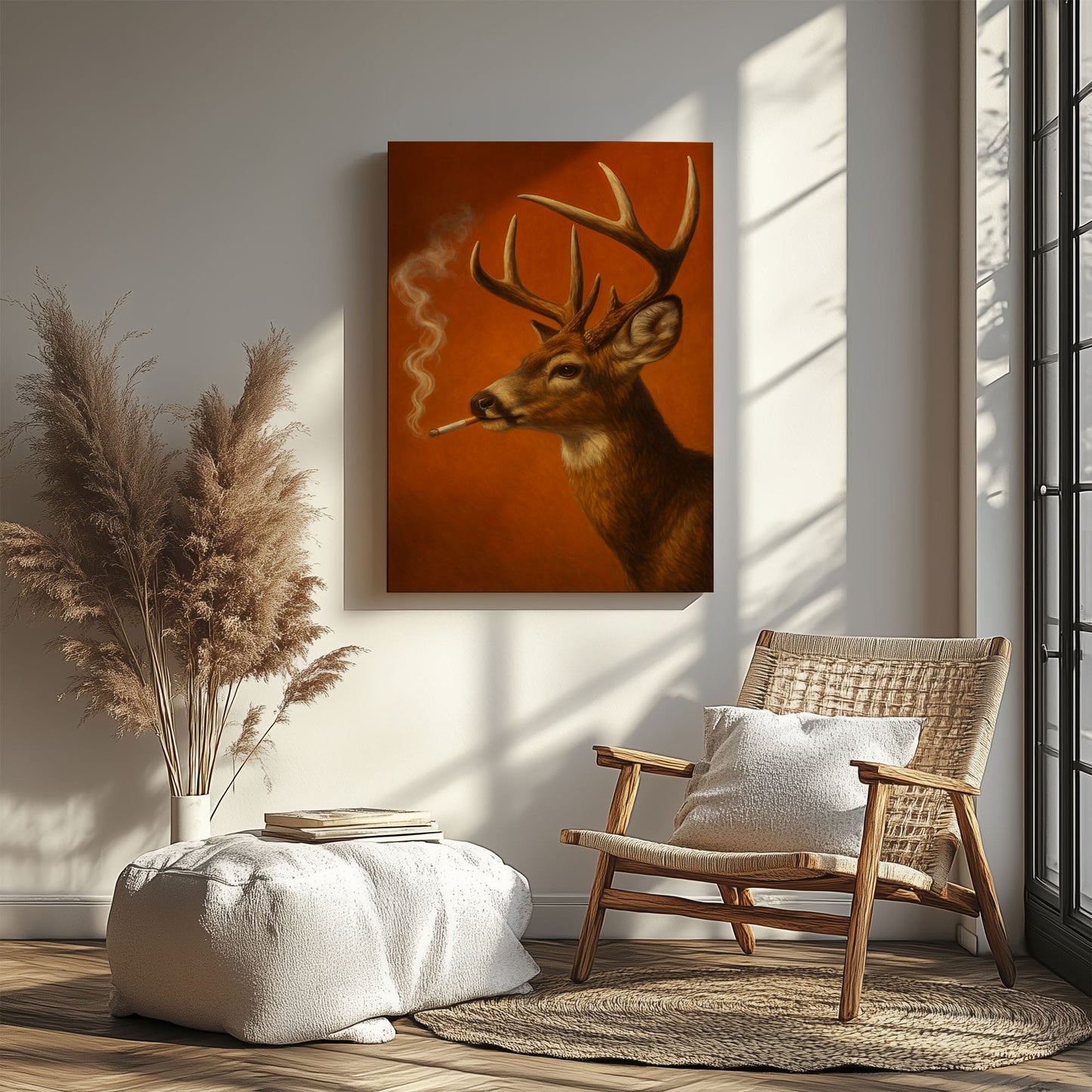 Rustic Deer Smoking Wall Art Cabin Canvas for Hunters