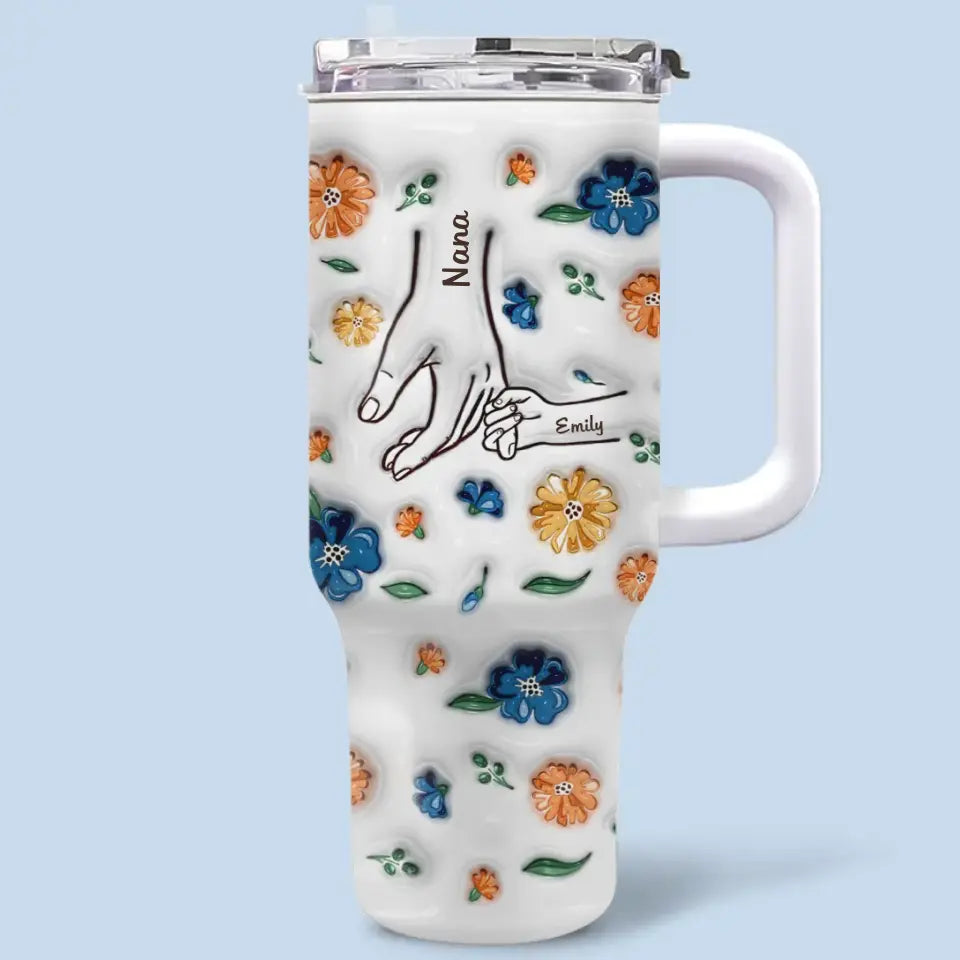 Mom Gave Us Love - Family Personalized Custom 3D Inflated Effect Printed 40 Oz Stainless Steel Tumbler With Handle - Mother's Day, Gift For Mom, Grandma