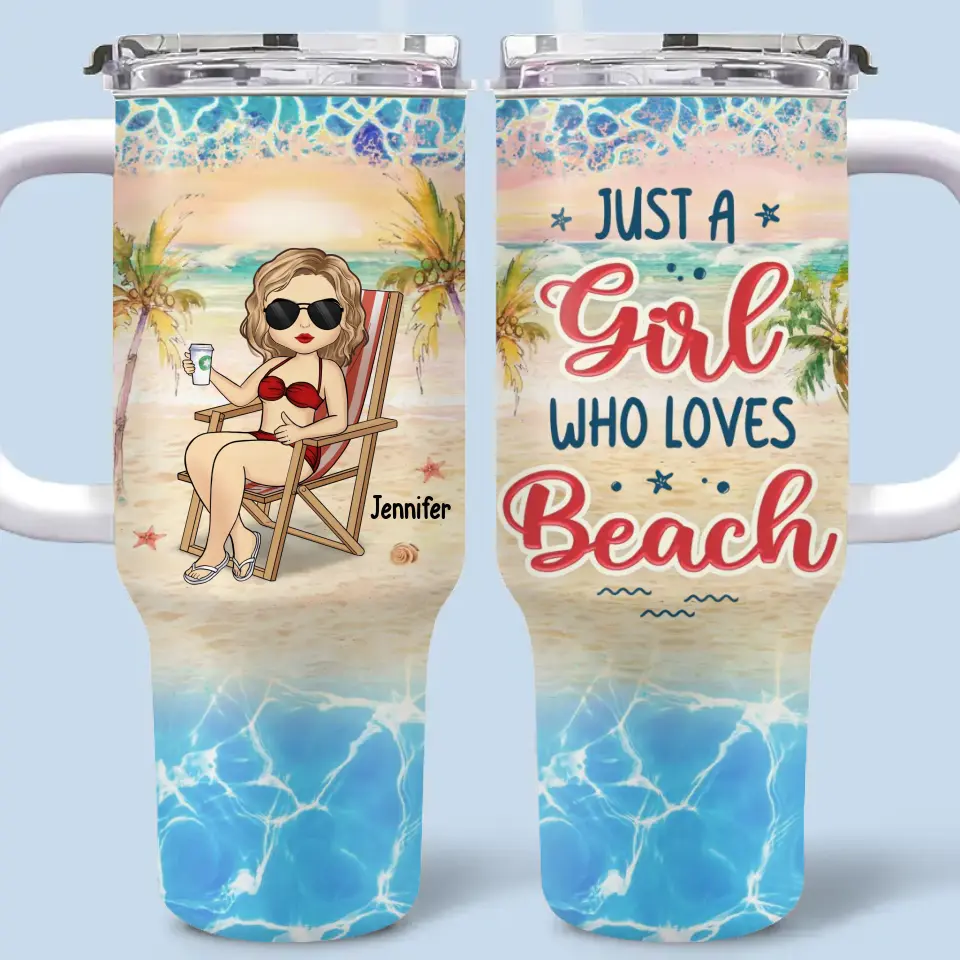 Life Is Better At The Beach - Bestie Personalized Custom 40 Oz Stainless Steel Tumbler With Handle - Summer Vacation Gift For Best Friends, BFF, Sisters