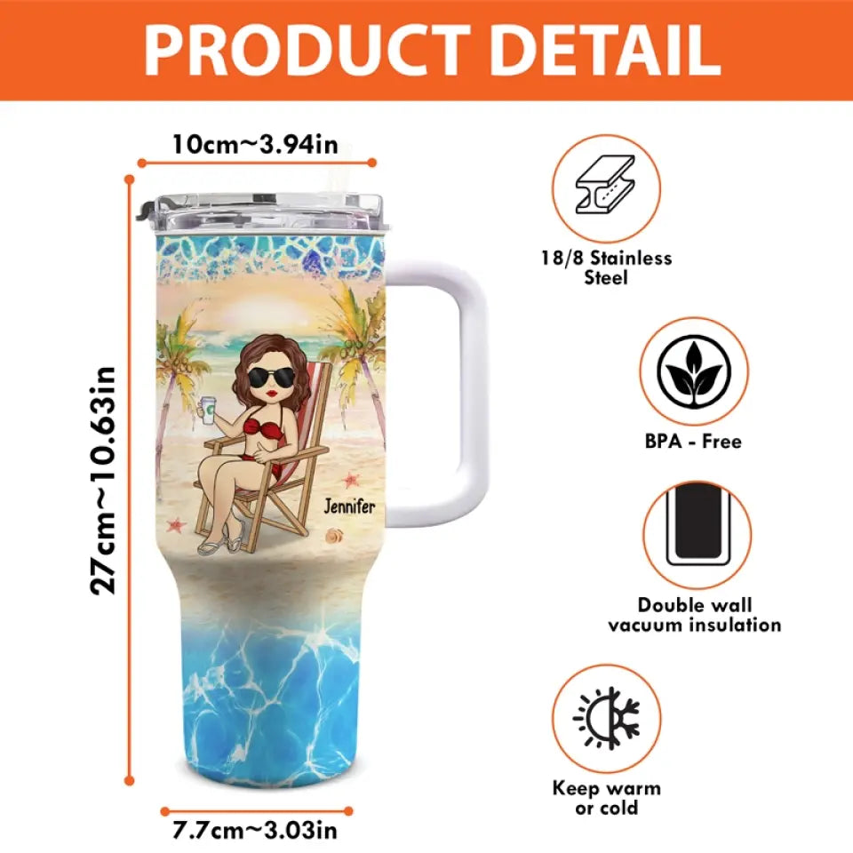 Life Is Better At The Beach - Bestie Personalized Custom 40 Oz Stainless Steel Tumbler With Handle - Summer Vacation Gift For Best Friends, BFF, Sisters