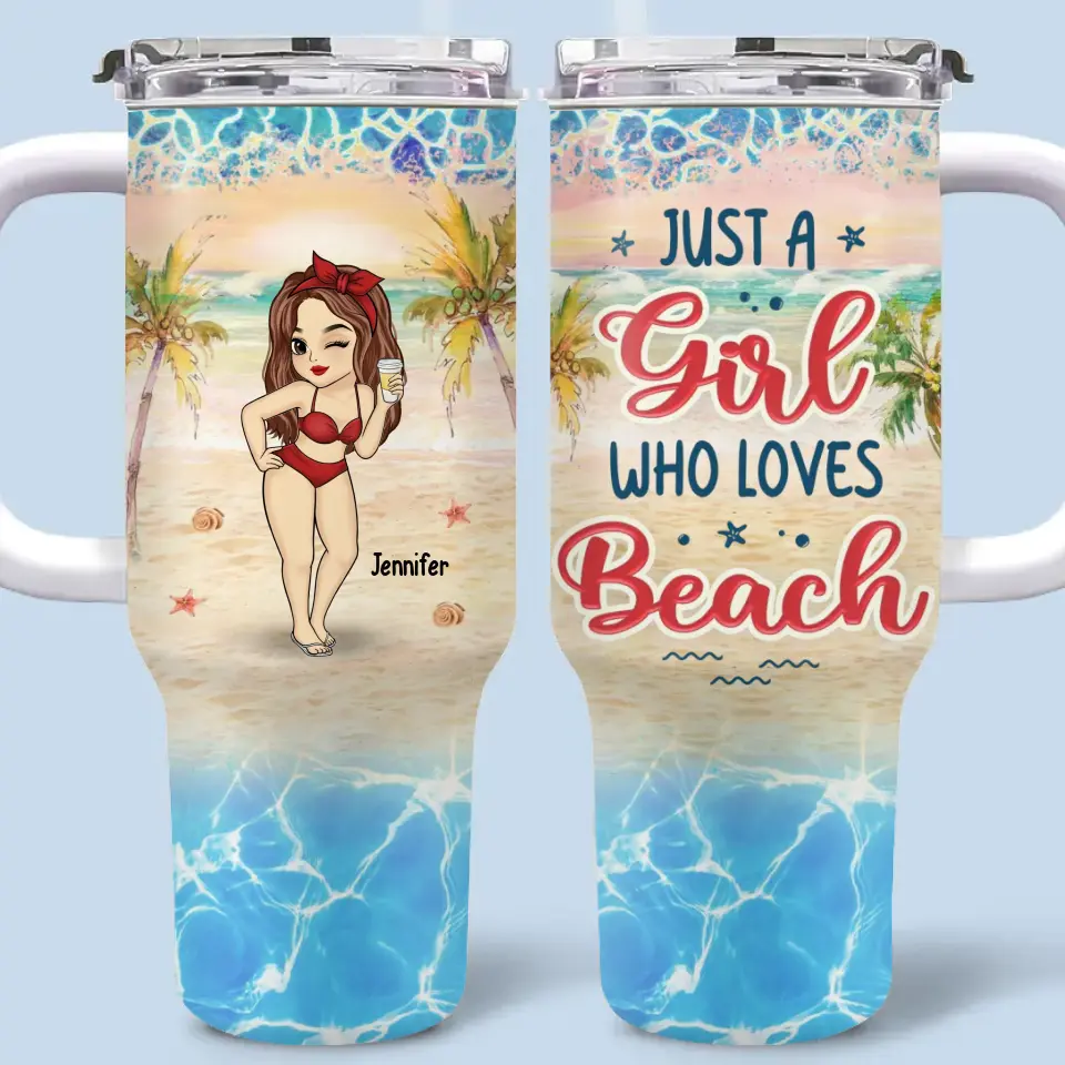 Summertime And The Livin’ Is Easy - Bestie Personalized Custom 40 Oz Stainless Steel Tumbler With Handle - Summer Vacation Gift For Best Friends, BFF, Sisters