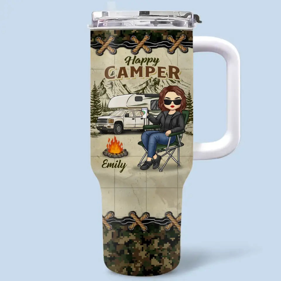 Leave The Road, Take The Trails - Camping Personalized Custom 40 Oz Stainless Steel Tumbler With Handle - Gift For Camping Lovers