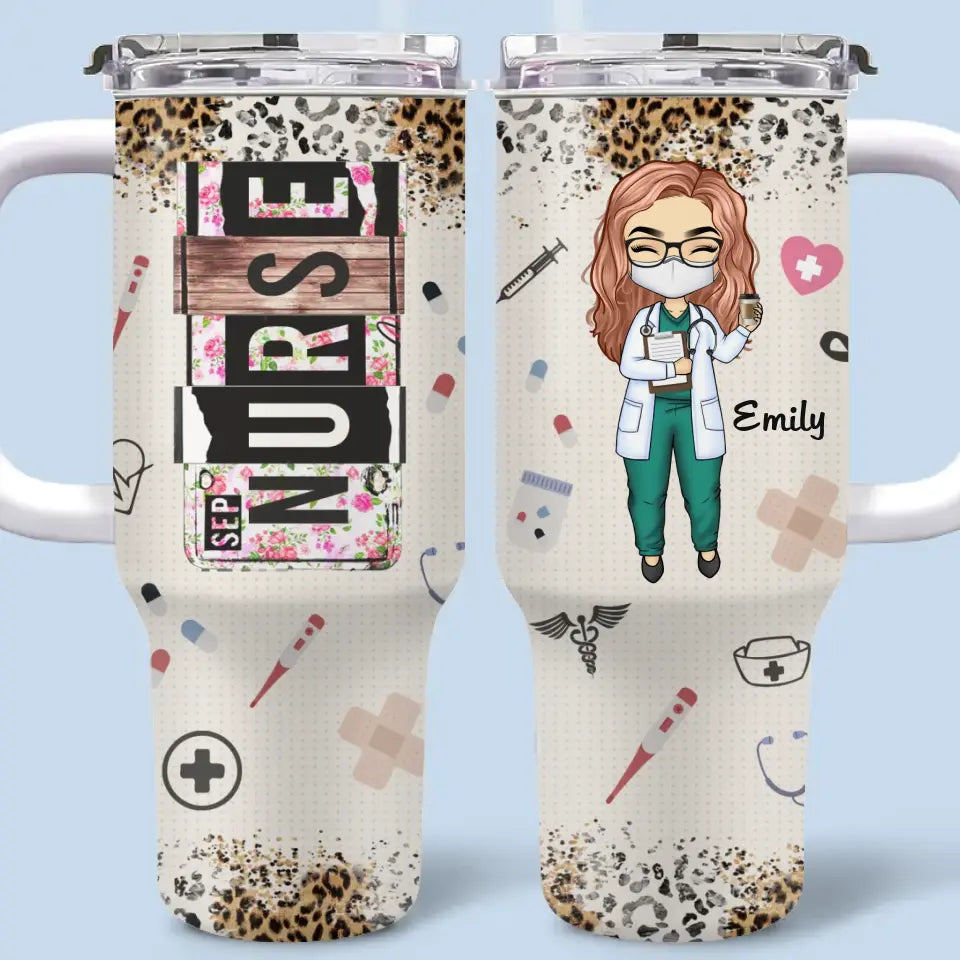 Caring Is The Essence Of Nursing - Nurse Personalized Custom 40 Oz Stainless Steel Tumbler With Handle - Appreciation, Thank You Gift, Nurse Life, Doctor Life