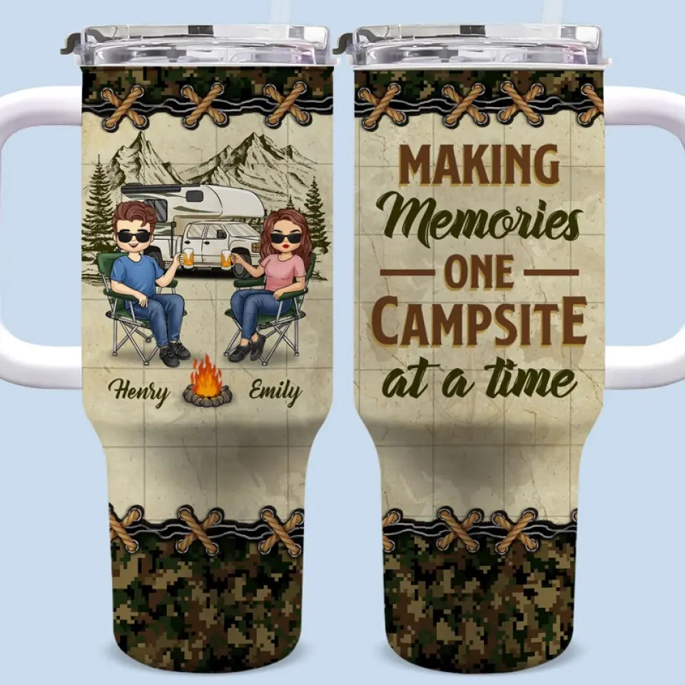 In The Middle Of Nowhere, Together - Camping Personalized Custom 40 Oz Stainless Steel Tumbler With Handle - Gift For Husband Wife, Camping Lovers