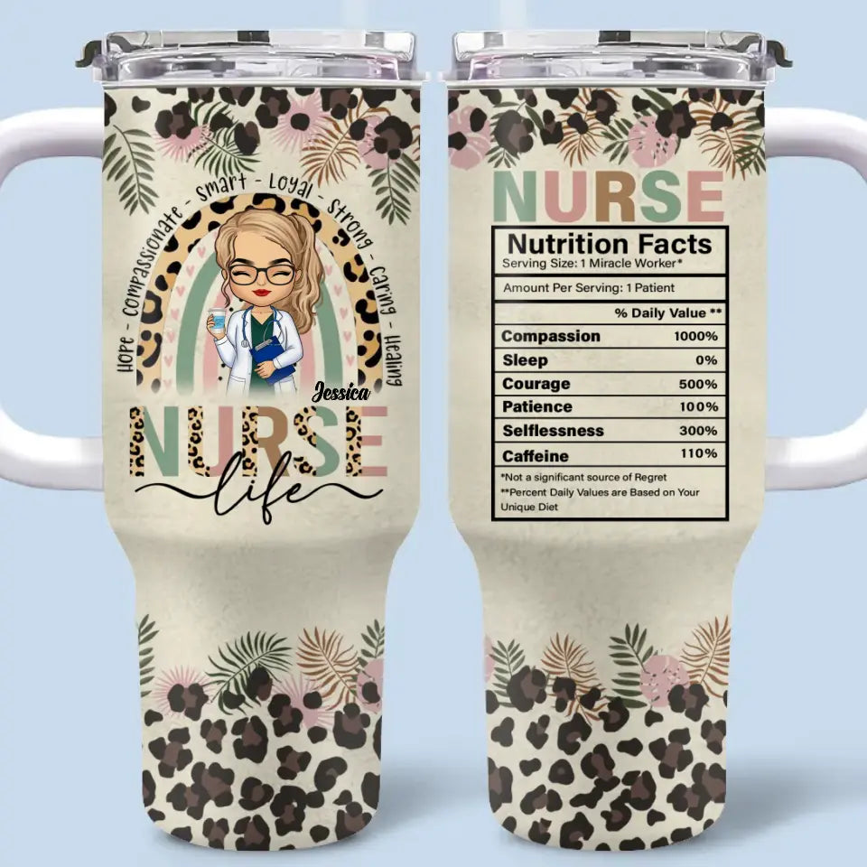 Caring Is The Essence Of Nursing - Nurse Personalized Custom 40 Oz Stainless Steel Tumbler With Handle - Appreciation, Thank You Gift, Nurse Life